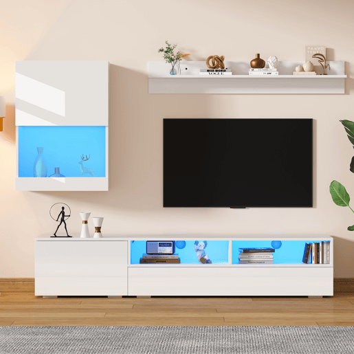 Conjunto de móveis para TV 175x39x34 cm - Conjunto completo com LED, Hochglanz, para TVs de até 80, Branco Conjunto de móveis para TV 175x39x34 cm - Conjunto completo com LED, Hochglanz, para TVs de até 80, Branco