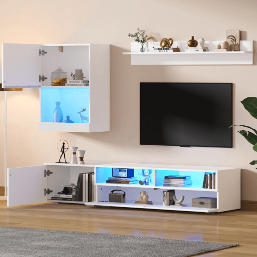 Conjunto de móveis para TV 175x39x34 cm - Conjunto completo com LED, Hochglanz, para TVs de até 80, Branco Conjunto de móveis para TV 175x39x34 cm - Conjunto completo com LED, Hochglanz, para TVs de até 80, Branco