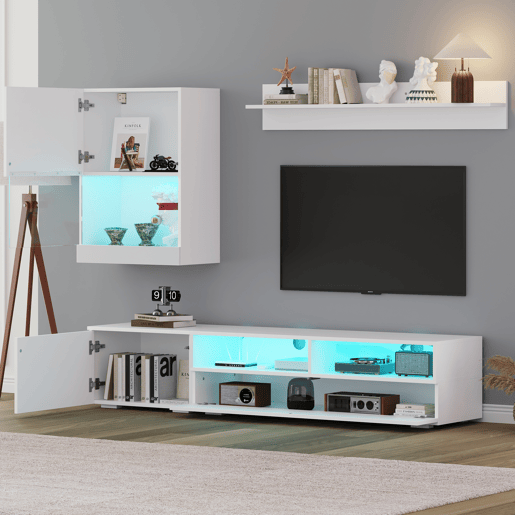 Conjunto de móveis para TV 175x39x34 cm - Conjunto completo com LED, Hochglanz, para TVs de até 80, Branco Conjunto de móveis para TV 175x39x34 cm - Conjunto completo com LED, Hochglanz, para TVs de até 80, Branco