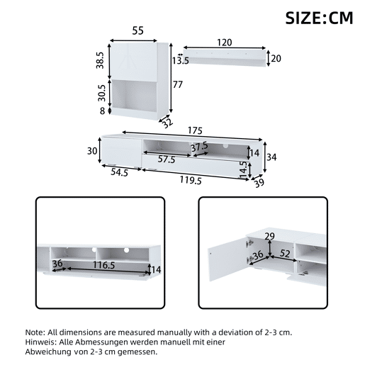 Conjunto de móveis para TV 175x39x34 cm - Conjunto completo com LED, Hochglanz, para TVs de até 80, Branco Conjunto de móveis para TV 175x39x34 cm - Conjunto completo com LED, Hochglanz, para TVs de até 80, Branco