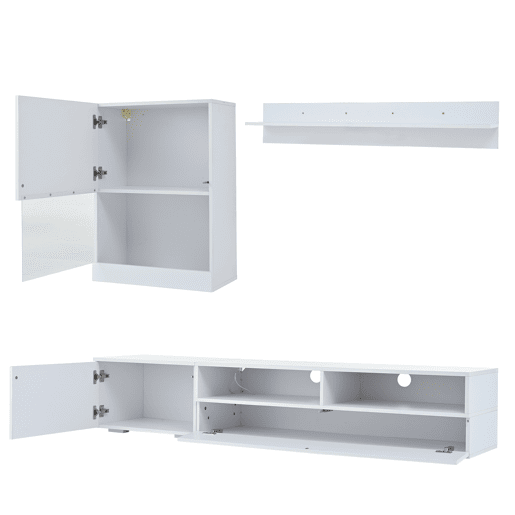 Conjunto de móveis para TV 175x39x34 cm - Conjunto completo com LED, Hochglanz, para TVs de até 80, Branco Conjunto de móveis para TV 175x39x34 cm - Conjunto completo com LED, Hochglanz, para TVs de até 80, Branco
