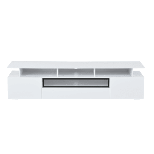 Móvel de TV 180x38x45 cm - Estante de TV com 2 armários e 1 gaveta, com LED e 10 compartimentos - Branco Móvel de TV 180x38x45 cm - Estante de TV com 2 armários e 1 gaveta, com LED e 10 compartimentos - Branco