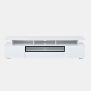 Móvel de TV 180x38x45 cm - Estante de TV com 2 armários e 1 gaveta, com LED e 10 compartimentos - Branco