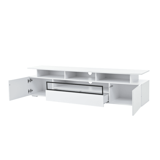 Móvel de TV 180x38x45 cm - Estante de TV com 2 armários e 1 gaveta, com LED e 10 compartimentos - Branco Móvel de TV 180x38x45 cm - Estante de TV com 2 armários e 1 gaveta, com LED e 10 compartimentos - Branco