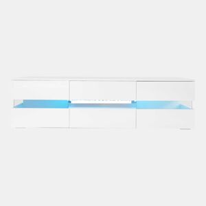 Móvel de TV moderno 160x39x45 cm - Com iluminação LED, 2 portas, 1 gaveta, prateleira aberta, adequado para TV de 70 polegadas - Branco