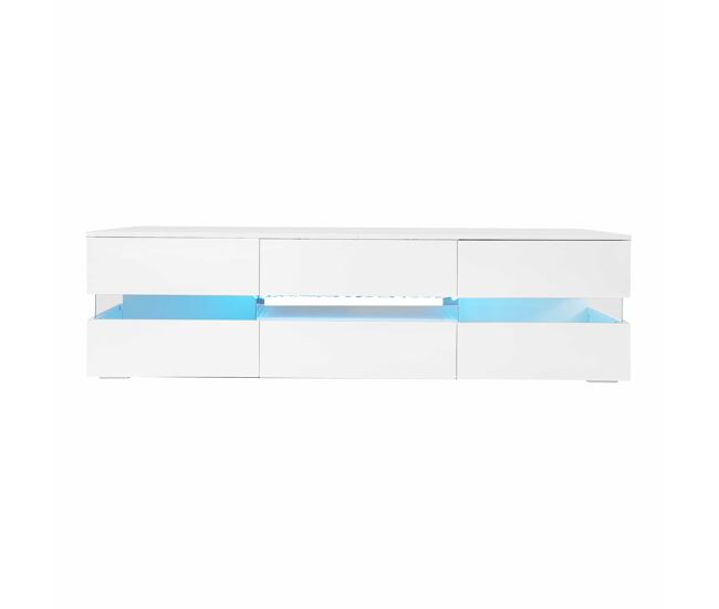 Mueble de tv moderno 160x39x45 cm - con iluminación led, 2 puertas, 1 cajón, estante abierto, adecuado para tv de 70 pulgadas - blanco