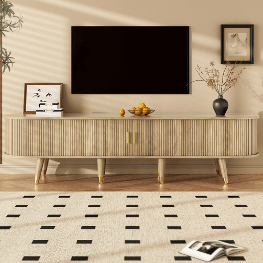 Móvel de TV baixo - com portas de correr, suporte para TV, design exclusivo - Madeira