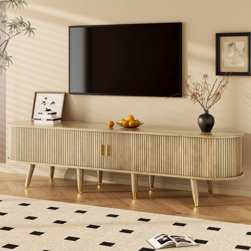 Móvel de TV baixo - com portas de correr, suporte para TV, design exclusivo - Madeira