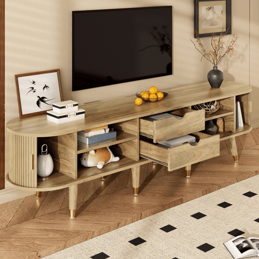 Móvel de TV baixo - com portas de correr, suporte para TV, design exclusivo - Madeira