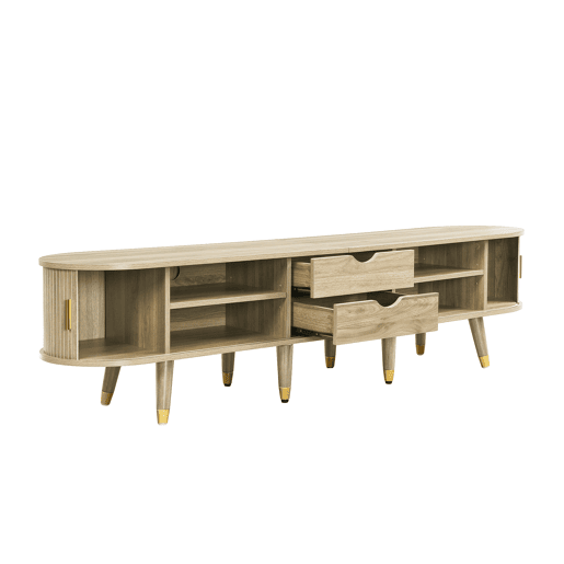 Móvel de TV baixo - com portas de correr, suporte para TV, design exclusivo - Madeira