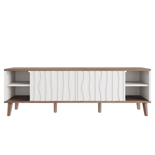 Móvel para TV LED 160x40x52 cm - com arrumação, porta de correr, para TVs até 70, estilo moderno para sala de estar e quarto - branco e nogueira escura Móvel para TV LED 160x40x52 cm - com arrumação, porta de correr, para TVs até 70, estilo moderno para sala de estar e quarto - branco e nogueira escura