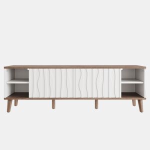 Móvel para TV LED 160x40x52 cm - com arrumação, porta de correr, para TVs até 70, estilo moderno para sala de estar e quarto - branco e nogueira escura