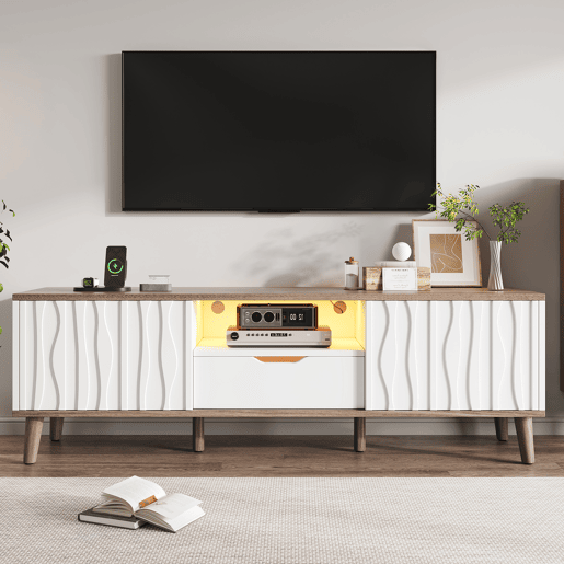 Móvel para TV LED 160x40x52 cm - com arrumação, porta de correr, para TVs até 70, estilo moderno para sala de estar e quarto - branco e nogueira escura Móvel para TV LED 160x40x52 cm - com arrumação, porta de correr, para TVs até 70, estilo moderno para sala de estar e quarto - branco e nogueira escura