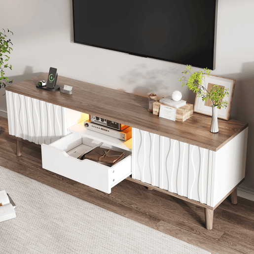 Móvel para TV LED 160x40x52 cm - com arrumação, porta de correr, para TVs até 70, estilo moderno para sala de estar e quarto - branco e nogueira escura Móvel para TV LED 160x40x52 cm - com arrumação, porta de correr, para TVs até 70, estilo moderno para sala de estar e quarto - branco e nogueira escura