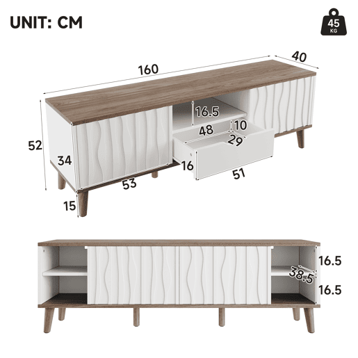 Móvel para TV LED 160x40x52 cm - com arrumação, porta de correr, para TVs até 70, estilo moderno para sala de estar e quarto - branco e nogueira escura Móvel para TV LED 160x40x52 cm - com arrumação, porta de correr, para TVs até 70, estilo moderno para sala de estar e quarto - branco e nogueira escura