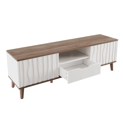 Móvel para TV LED 160x40x52 cm - com arrumação, porta de correr, para TVs até 70, estilo moderno para sala de estar e quarto - branco e nogueira escura Móvel para TV LED 160x40x52 cm - com arrumação, porta de correr, para TVs até 70, estilo moderno para sala de estar e quarto - branco e nogueira escura