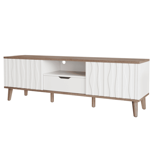 Móvel para TV LED 160x40x52 cm - com arrumação, porta de correr, para TVs até 70, estilo moderno para sala de estar e quarto - branco e nogueira escura Móvel para TV LED 160x40x52 cm - com arrumação, porta de correr, para TVs até 70, estilo moderno para sala de estar e quarto - branco e nogueira escura