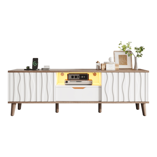 Móvel para TV LED 160x40x52 cm - com arrumação, porta de correr, para TVs até 70, estilo moderno para sala de estar e quarto - branco e nogueira escura Móvel para TV LED 160x40x52 cm - com arrumação, porta de correr, para TVs até 70, estilo moderno para sala de estar e quarto - branco e nogueira escura