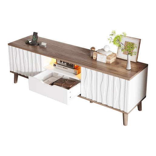 Móvel para TV LED 160x40x52 cm - com arrumação, porta de correr, para TVs até 70, estilo moderno para sala de estar e quarto - branco e nogueira escura Móvel para TV LED 160x40x52 cm - com arrumação, porta de correr, para TVs até 70, estilo moderno para sala de estar e quarto - branco e nogueira escura