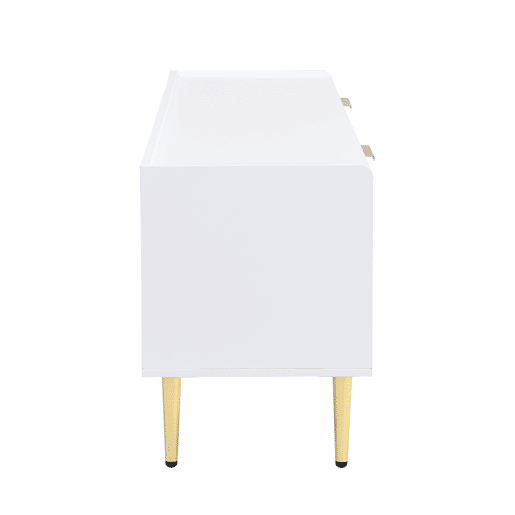 Móvel de TV 170x35x47,5 cm - Lowboard com porta estruturada, puxadores e pés dourados - Branco Móvel de TV 170x35x47,5 cm - Lowboard com porta estruturada, puxadores e pés dourados - Branco