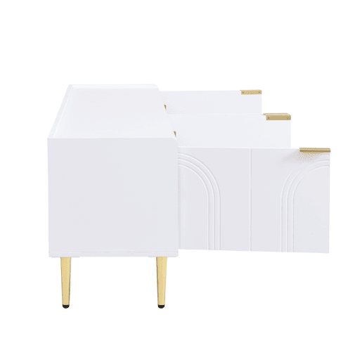 Móvel de TV 170x35x47,5 cm - Lowboard com porta estruturada, puxadores e pés dourados - Branco Móvel de TV 170x35x47,5 cm - Lowboard com porta estruturada, puxadores e pés dourados - Branco