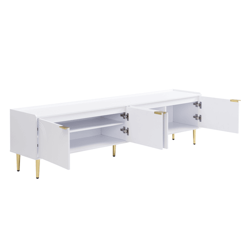Móvel de TV 170x35x47,5 cm - Lowboard com porta estruturada, puxadores e pés dourados - Branco Móvel de TV 170x35x47,5 cm - Lowboard com porta estruturada, puxadores e pés dourados - Branco