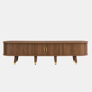 Móvel de TV 175 cm - Porta deslizante em rattan, design em imitação de nogueira, com arrumação - Nogueira