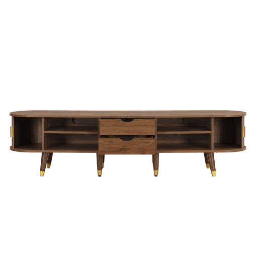 Móvel de TV 175 cm - Porta deslizante em rattan, design em imitação de nogueira, com arrumação - Nogueira Móvel de TV 175 cm - Porta deslizante em rattan, design em imitação de nogueira, com arrumação - Nogueira