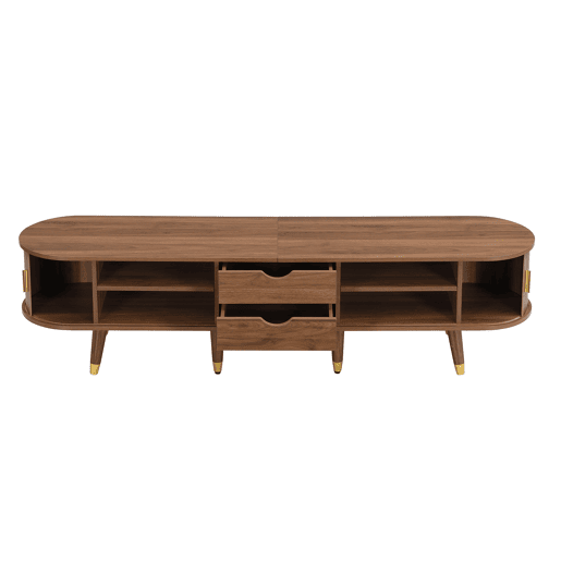 Móvel de TV 175 cm - Porta deslizante em rattan, design em imitação de nogueira, com arrumação - Nogueira Móvel de TV 175 cm - Porta deslizante em rattan, design em imitação de nogueira, com arrumação - Nogueira