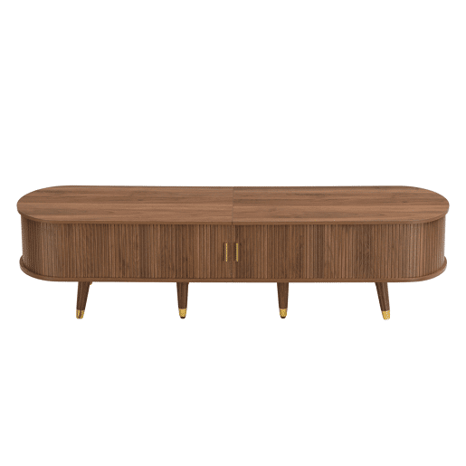 Móvel de TV 175 cm - Porta deslizante em rattan, design em imitação de nogueira, com arrumação - Nogueira Móvel de TV 175 cm - Porta deslizante em rattan, design em imitação de nogueira, com arrumação - Nogueira