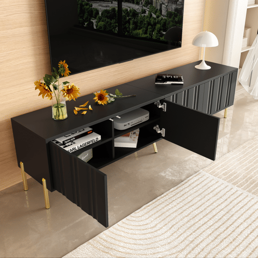 Móvel de TV 190x38x48 cm - pés dourados, design moderno - Preto