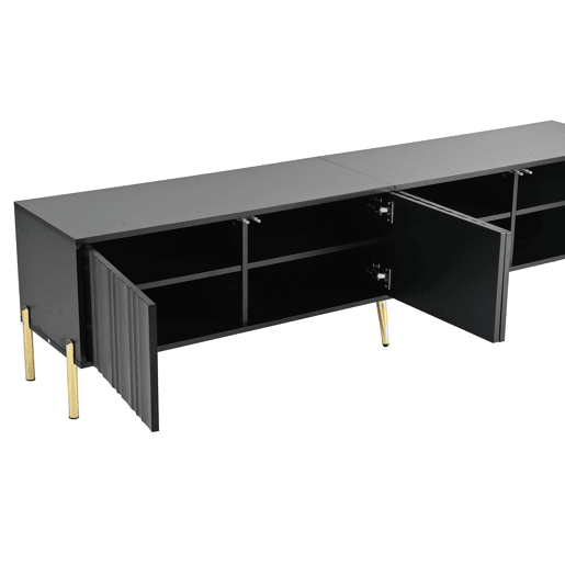Móvel de TV 190x38x48 cm - pés dourados, design moderno - Preto