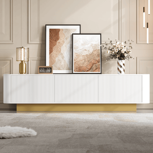 Móvel de TV 170 cm - Design arredondado, arrumação, gestão de cabos, frente texturizada - Branco