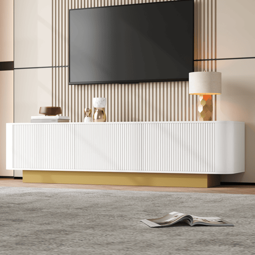 Móvel de TV 170 cm - Design arredondado, arrumação, gestão de cabos, frente texturizada - Branco