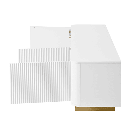 Móvel de TV 170 cm - Design arredondado, arrumação, gestão de cabos, frente texturizada - Branco