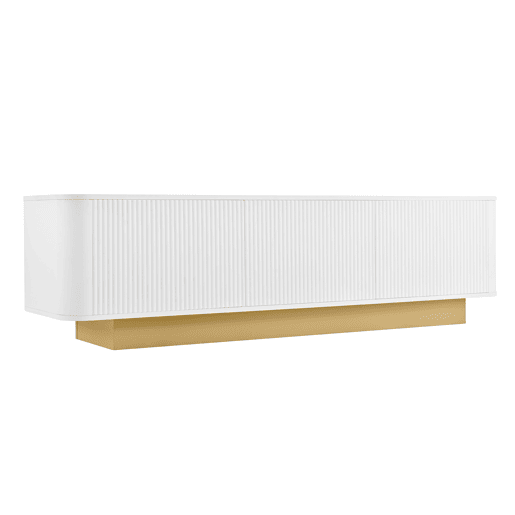 Móvel de TV 170 cm - Design arredondado, arrumação, gestão de cabos, frente texturizada - Branco