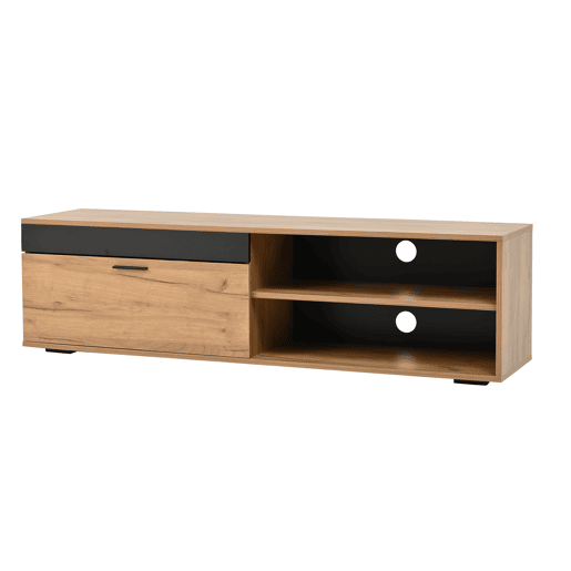 Móvel para TV 140x35x39 cm - Conjunto completo de 3 peças, TV-Board, estante e prateleira de parede - Cor madeira + preto Móvel para TV 140x35x39 cm - Conjunto completo de 3 peças, TV-Board, estante e prateleira de parede - Cor madeira + preto