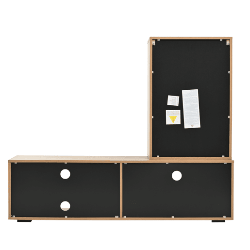 Móvel para TV 140x35x39 cm - Conjunto completo de 3 peças, TV-Board, estante e prateleira de parede - Cor madeira + preto Móvel para TV 140x35x39 cm - Conjunto completo de 3 peças, TV-Board, estante e prateleira de parede - Cor madeira + preto