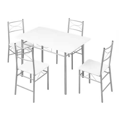 Conjunto de sala de jantar 70 x 110 x 76 cm - Mesa e cadeiras de design moderno para sala de jantar e varanda - Prateado e branco Conjunto de sala de jantar 70 x 110 x 76 cm - Mesa e cadeiras de design moderno para sala de jantar e varanda - Prateado e branco