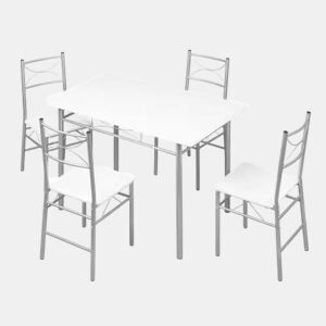 Conjunto de sala de jantar 70 x 110 x 76 cm - Mesa e cadeiras de design moderno para sala de jantar e varanda - Prateado e branco