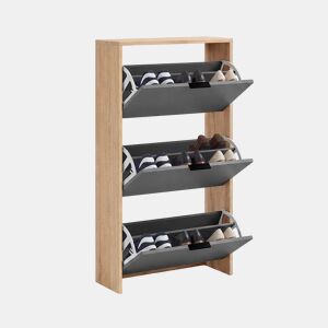 Sapateira Remi de 3 portas Roble Canadian - Grafito 60 x 113 x 22 cm