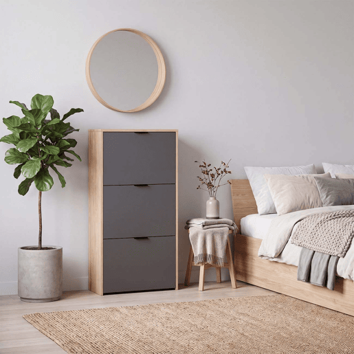 Sapateira Remi de 3 portas Roble Canadian - Grafito 60 x 113 x 22 cm Sapateira Remi de 3 portas Roble Canadian - Grafito 60 x 113 x 22 cm