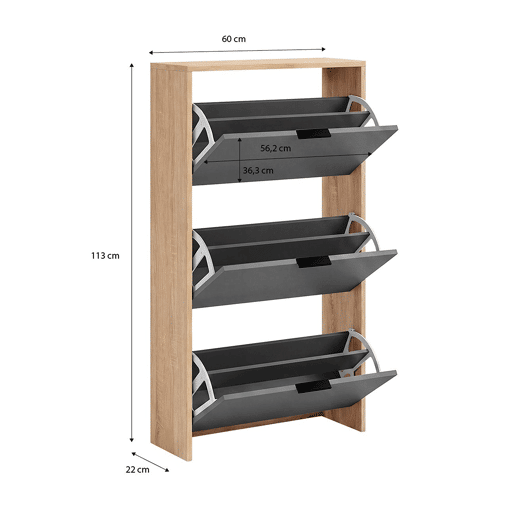Sapateira Remi de 3 portas Roble Canadian - Grafito 60 x 113 x 22 cm Sapateira Remi de 3 portas Roble Canadian - Grafito 60 x 113 x 22 cm