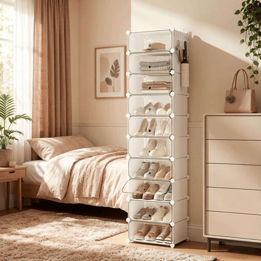 Armário modular para sapatos 40x30x170 cm - Organizador multifuncional para sapatos, livros, brinquedos e roupa - Branco