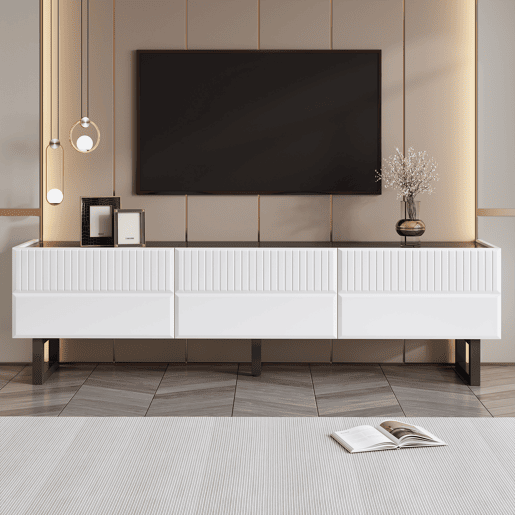 Móvel de TV 170x35 - 3 gavetas, baixo, design clássico - Branco e Preto Móvel de TV 170x35 - 3 gavetas, baixo, design clássico - Branco e Preto