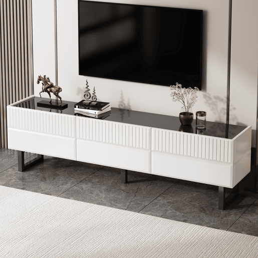 Móvel de TV 170x35 - 3 gavetas, baixo, design clássico - Branco e Preto Móvel de TV 170x35 - 3 gavetas, baixo, design clássico - Branco e Preto