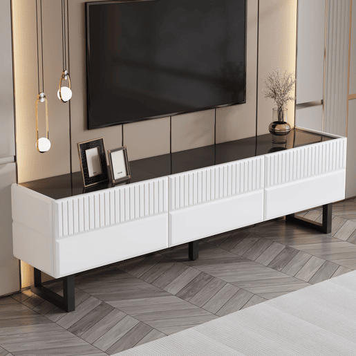 Móvel de TV 170x35 - 3 gavetas, baixo, design clássico - Branco e Preto Móvel de TV 170x35 - 3 gavetas, baixo, design clássico - Branco e Preto