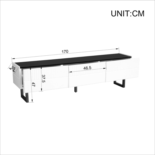 Móvel de TV 170x35 - 3 gavetas, baixo, design clássico - Branco e Preto Móvel de TV 170x35 - 3 gavetas, baixo, design clássico - Branco e Preto