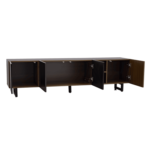 Móvel de TV 180x38 cm - 4 portas, baixo, design vintage - Preto e Natural Móvel de TV 180x38 cm - 4 portas, baixo, design vintage - Preto e Natural