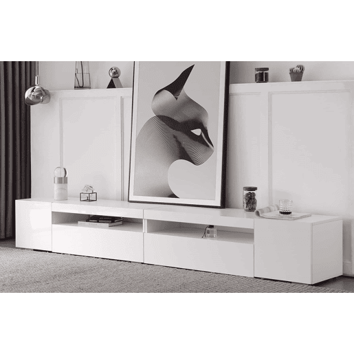 Móvel de TV 240 cm - Painel brilhante, iluminação LED variável - Branco Móvel de TV 240 cm - Painel brilhante, iluminação LED variável - Branco